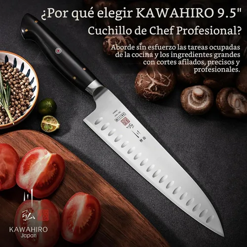 Vista 2 de Cuchillo de chef profesional, cuchillo de chef japonés hecho a mano de 9.5 pulgadas para cocina eficiente, cuchillo gyuto de acero de aleación