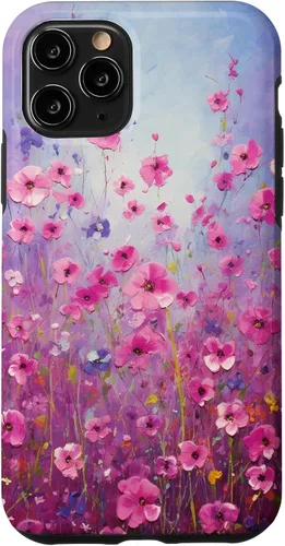 Vista 29 de Happy Pink Flowers Painting Field Purple Colors Case for iPhone 17