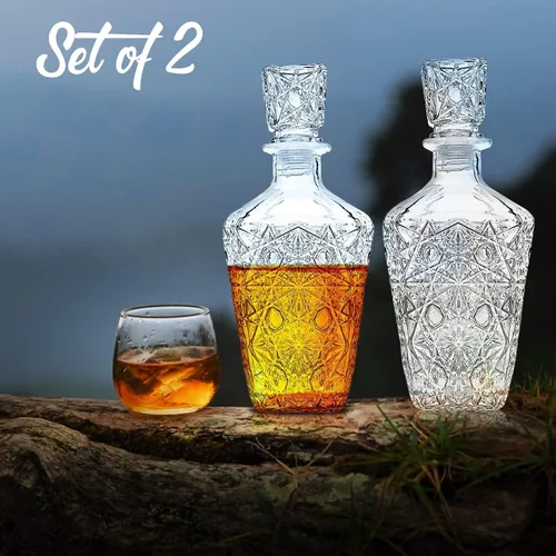 Vista 6 de Decantador de whisky - Elegante juego de decantadores de licor - Botella de licor de vidrio para whisky, tequila y brandy - Diseño sofisticado
