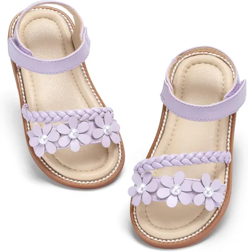 Vista 11 de GINFIVE Sandalias planas para niñas pequeñas, zapatos de vestir con punta Gf361-marrón