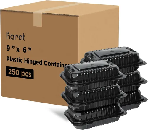 Vista 10 de Contenedores de Comida para Llevar Karat Clamshell [6"x6" - 300 unidades] Duraderos, Aptos para Microondas, Apilables, Resistentes a Roturas, Cajas