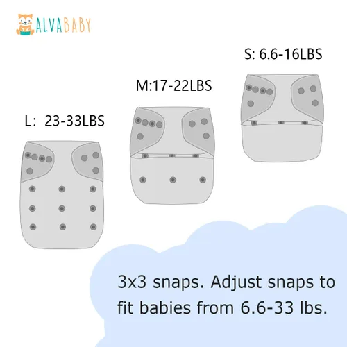 Vista 5 de ALVABABY Pañales de tela para bebé, talla única, ajustable, lavable, reutilizable para bebés y niños, paquete de 6 con 12 inserciones 6BM101