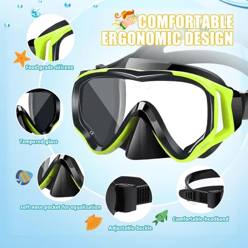 Vista 2 de Juego de esnórquel para niños, juego de máscara de esnórquel seca completa para adultos, protección antivaho, unisex, vista panorámica HD