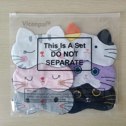 Vista 6 de Vicenpal 6 máscaras para dormir para niños, lindo gato, animal, cubierta suave y ligera, máscara kawaii para dormir, con vendas divertidas