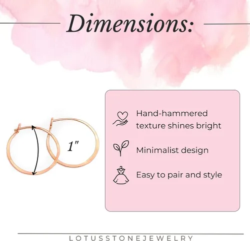 Vista 26 de Aretes de aro finos martillados, elegantes plata esterlina geométrica sólida, relleno de oro y relleno de oro rosa; para mujer por Lotus Stone