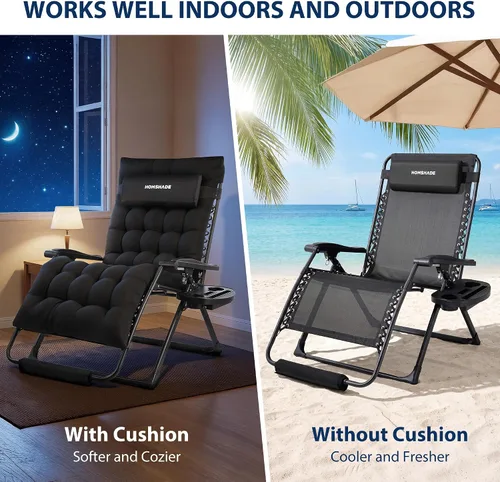 Vista 6 de HOMSHADE Silla de gravedad cero de gran tamaño XXL de 33 pulgadas, soporta Negro