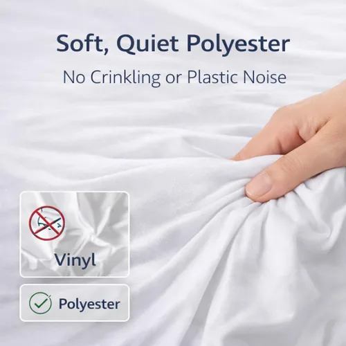 Vista 3 de Protector de colchón ajustable de tamaño individual, resistente al agua y al polvo, funda de poliéster silenciosa con falda elástica, lavable a