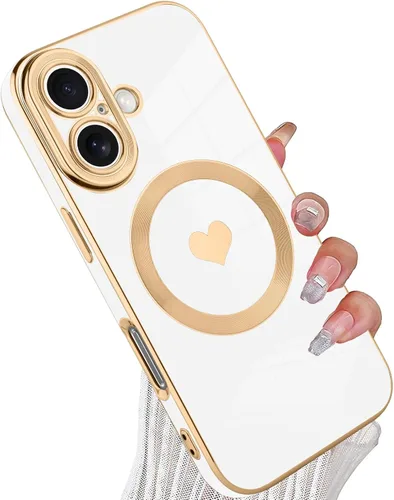 Vista 75 de tharlet Funda Magnética para iPhone 11 [Compatible con Magsafe] Lindo Corazón de Amor de Lujo Chapado Borde Dorado Parachoques con Lente de Cámara