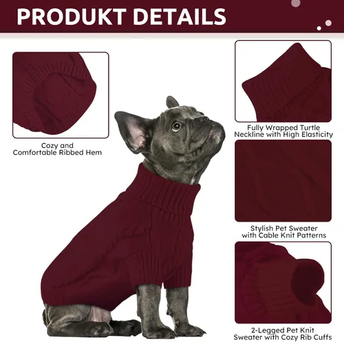 Vista 111 de Queenmore - Suéter de punto trenzado con cuello alto para perros pequeños, para climas fríos, para chihuahua, bulldog, teckel, carlino y yorkie, XS