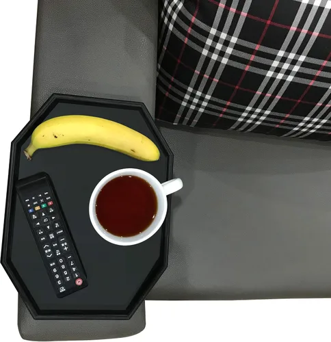 Vista 4 de Mesa auxiliar con clip para reposabrazos de sofá, bandeja de sofá para bebidas y aperitivos (negro)