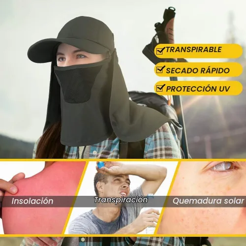 Vista 5 de CRISTGEE Gorra plegable para el sol, sombreros de pesca, protección UPF 50+ con solapa para el cuello Verde militar