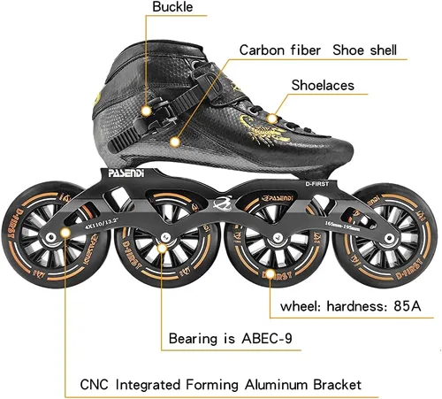 Vista 2 de Patines de velocidad profesionales de fibra de carbono para hombres y mujeres Patines de 4 ruedas de velocidad de una sola fila Patines en línea
