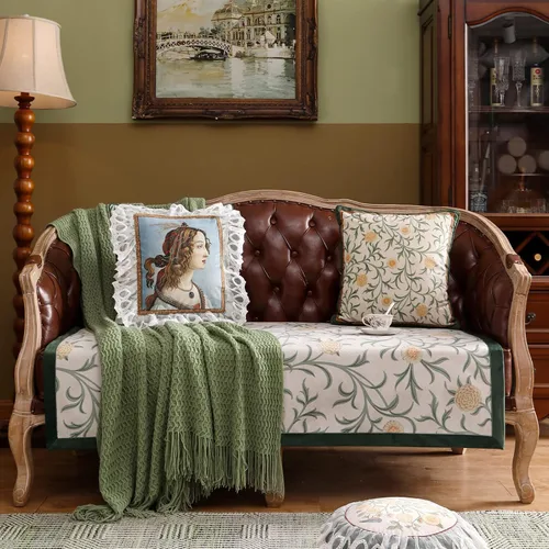 Vista 2 de patdrea Funda de sofá de diseño, fundas de terciopelo verde floral para banco de cama seccional, fundas de banco de cama de lujo, funda