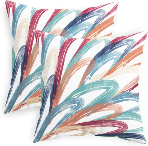 Vista 17 de CaliTime Juego de 2 fundas de almohada decorativas de vellón de dos tonos con plumas abstractas para sofá, cama, decoración de casa rural, 16 x 16