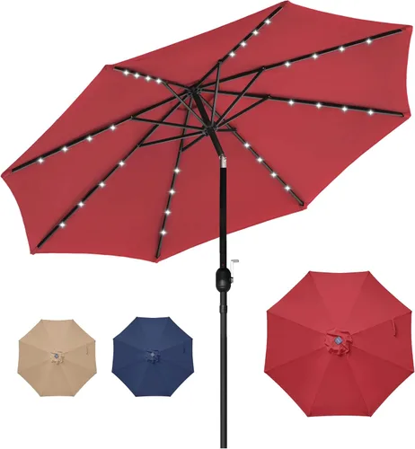 Vista 8 de HealSmart Sombrilla de patio de 7.5 pies con botón de inclinación/manivela, sombrilla de mesa al aire libre, 6 varillas resistentes para jardín
