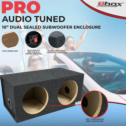 Vista 6 de Atrend BBox E10D Dual - Caja de subwoofer alfombrada sellada de 10 pulgadas, color negro
