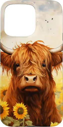 Vista 31 de Highland Cow Animal Lover Watercolor Sunflower Case for iPhone 17