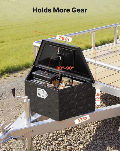 Vista 2 de VEVOR Caja de lengua para remolque, caja de herramientas de lengua de remolque resistente, organizador de almacenamiento con cerradura y llaves