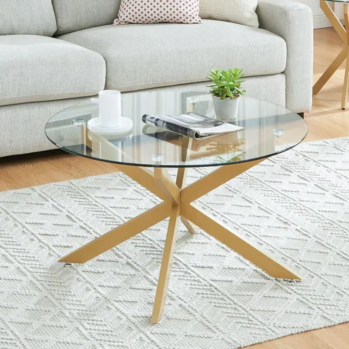 Vista 8 de Mesas de centro de cristal redondas y negras para sala de estar, oficina en casa, mesa central moderna y simple con parte superior de vidrio