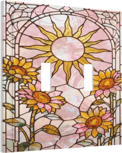 Vista 74 de Cubierta de Interruptor de Luz de Estilo Boho Vintage de los 70 Sol Arcoíris Champiñón Floral Rocker Individual 1 Gang Cubierta de Enchufe