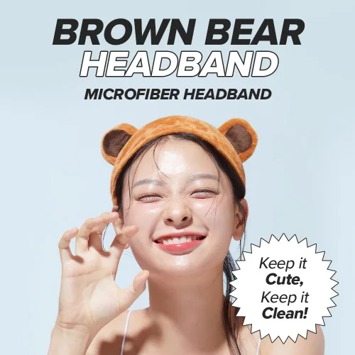 Vista 2 de I DEW CARE Diadema para Lavado Facial - Oso Marrón Diadema de Animal para Lavado de Cara y Cuidado de la Piel, Día de Spa, Suave y Esponjosa