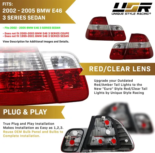 Vista 4 de DEPO 02-05 E46 4D - Juego de lámparas traseras transparentes estilo europeo (izquierda + derecha, interior + exterior) compatible con BMW E46
