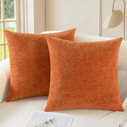 Vista 14 de CaliTime - Paquete de 2 fundas de almohada acogedoras para sofá, decoración del hogar, felpilla suave teñida sólida, 16 x 16 pulgadas, marrón Marrón