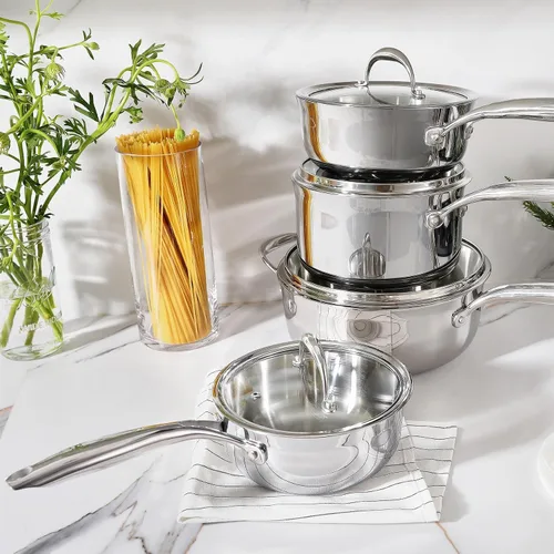 Vista 7 de KEAWELL K3 Premium - Cacerola de acero inoxidable de tres capas de 1.5 cuartos con tapa, seguro para inducción y horno hasta 600°F, calentamiento
