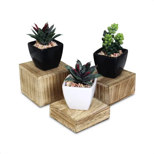 Vista 9 de MOOCA Juego de elevadores de madera personalizables, 3 soportes de altura diferentes para joyas, relojes, cosméticos y accesorios, color blanco