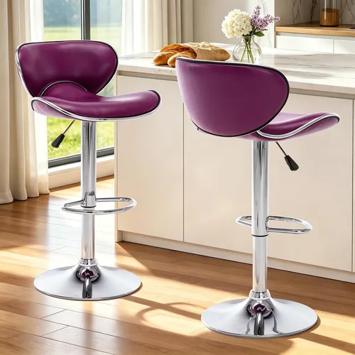 Vista 13 de Vogue Furniture Direct Taburetes de Bar Ajustables de Cuero PU, Taburetes Modernos Giratorios de Elevación Neumática con Respaldo, Sillas de Altura