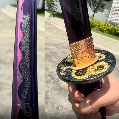 Vista 9 de Espada samurái japonesa auténtica hecha a mano de acero de alto carbono 1095 de acero de alto carbono, espada samurái japonesa de espiga completa