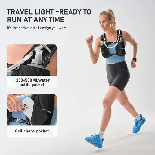 Vista 9 de N NEVO RHINO Chaleco para Correr, Chaleco de Hidratación Ligero, Mochila de Agua Aislada con Vejiga de Agua de 1.5L para Senderismo, Camino