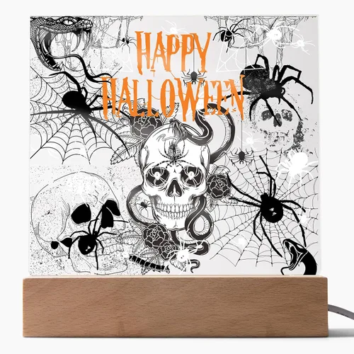 Vista 13 de Lámpara de Halloween espeluznante con decoración de luz nocturna con temática de araña y esqueleto, escena de castillo fantasma para una experiencia