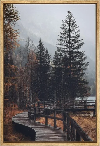Vista 20 de SIGNWIN Lienzo enmarcado para pared, decoración de guardería de bosques, pájaros voladores, acuarela, montaña, bosque, naturaleza, arte moderno