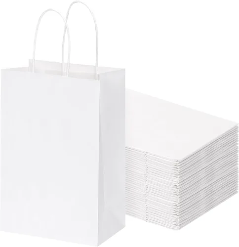 Vista 11 de OUTUXED 60 bolsas de papel marrón de 8 x 4 x 10 pulgadas con asas, bolsas Marrón 8x4x10in