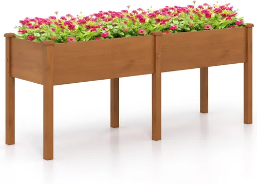 Vista 10 de Giantex Cama de jardín elevada, maceta elevada de madera con forro protector y orificio de drenaje, maceta elevada para plantar verduras, flores