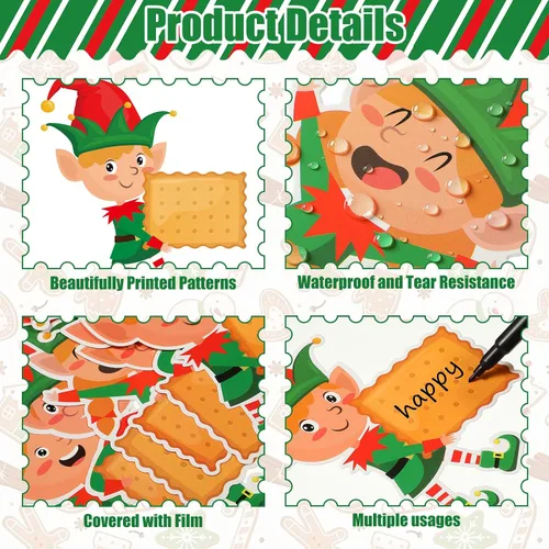 Vista 3 de Faccito 70 piezas de recortes de elfo de Navidad, bordes rojos y verdes