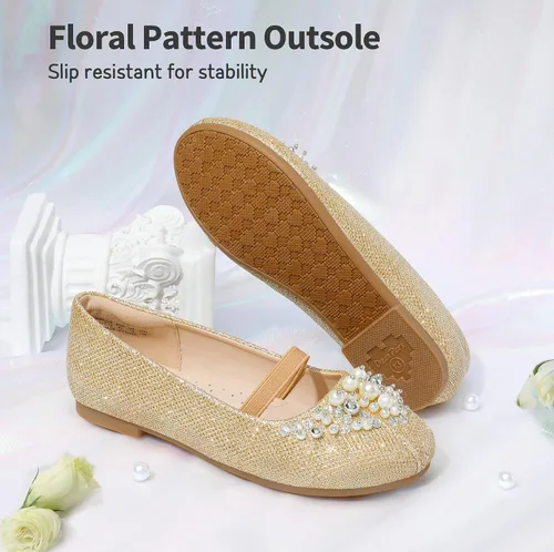 Vista 5 de DREAM PAIRS Zapatos de ballet planos con flores para niñas, Mary Jane, zapatos planos de bailarina para vestido de diariobodafiesta