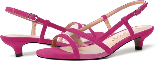 Vista 6 de MODENCOCO Vestido de citas de gamuza para mujer, con hebilla transparente, puntera abierta, cómodas, tacón bajo, sandalias de tacón bajo de 1.5
