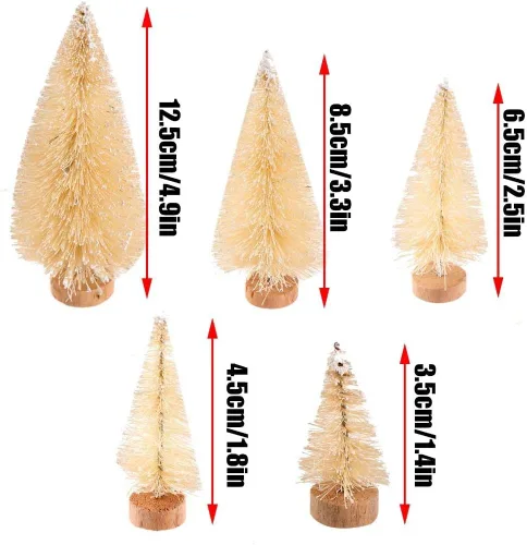 Vista 2 de 14 mini árboles de sisal con base de madera, árboles de pino de Navidad artificiales, adornos para nieve de invierno, escenas en miniatura