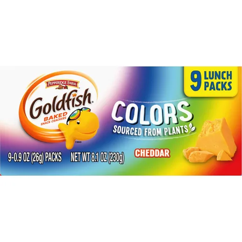 Vista 9 de Goldfish Colors Cheddar Crackers, paquete de aperitivos, 0.9 onzas, bandeja de paquete múltiple de 9 CT