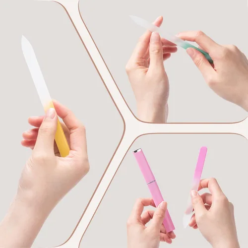 Vista 3 de 6 Piezas Limas de Uñas de Vidrio con Estuche, Limas de Uñas de Cristal para Uñas Naturales Conjunto de Limas de Uñas, Lima de Uñas Grabada de Doble