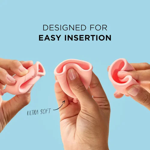 Vista 5 de Mooncup® Copa menstrual para principiantes reutilizable, ultra suave y fácil de insertar, ideal para períodos de flujo pesado, tamaño adolescente