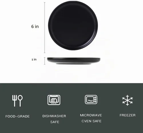 Vista 2 de Platos de cerámica mate para aperitivos de 6 pulgadas, juego de 4 pequeños platos de postre, aptos para microondas y horno, pan, postre