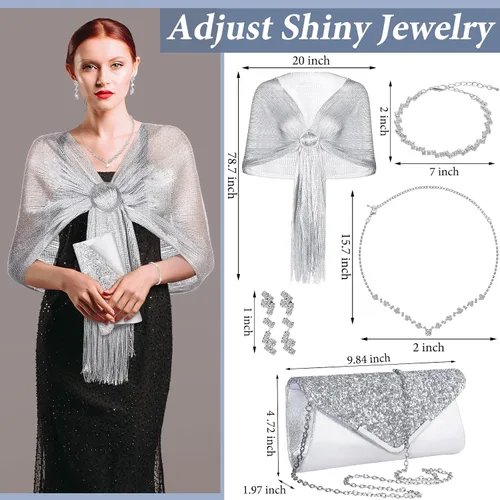 Vista 4 de Tiamon Juego de 5 piezas de joyas de diamantes de imitación, chales y envolturas formales para mujeres, vestidos de noche, bodas nupciales