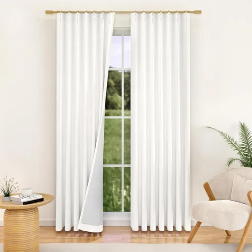 Vista 11 de YZ HOME Cortinas opacas con pliegues pellizco de lino texturizado de 102 pulgadas de largo, 2 paneles para dormitorio, pestañas traseras con riel