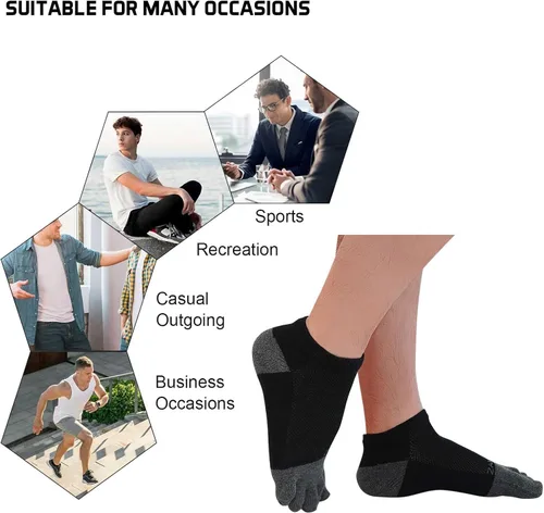 Vista 6 de Toe Socks for Men Five Finger Cotton Athletic Crew Socks No Show Breathable Running Ankle Socks 5 Pairs Size 8-12
