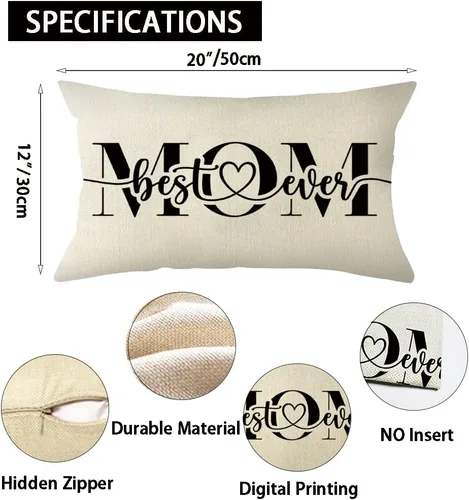 Vista 7 de Ogiselestyle Best Mom Ever - Fundas de almohada, 12 x 20 pulgadas, funda de cojín feliz para sofá