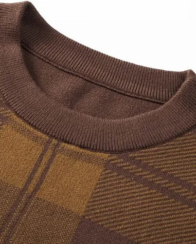 Vista 7 de JMIERR Suéter de cuello redondo a cuadros para hombre, suéteres suaves y casuales