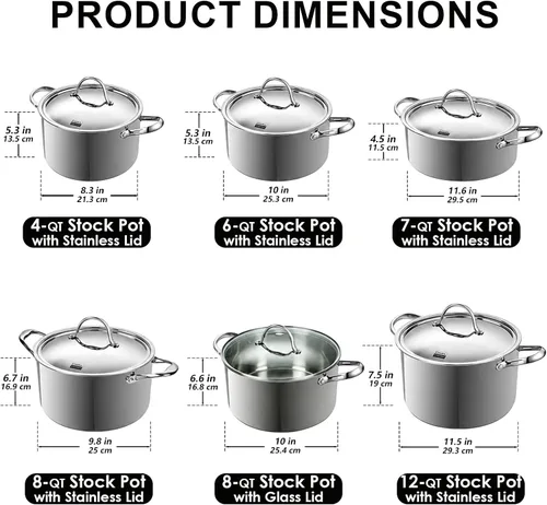 Vista 2 de Olla de acero inoxidable de 8 cuartos de galón Cooks Standard, olla de cocina multicapa totalmente recubierta con tapa, apta para lavavajillas, apta